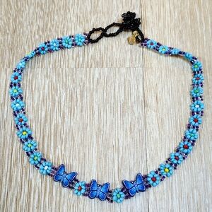 Y2K Colorful Flower Micro Beaded Butterfly Necklace